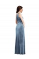 Off the Shoulder Long Stretch Velvet Dusty Blue Sleeveless Bridesmaid Dress / Evening Dress Victoria