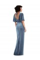Long Stretch Velvet Dusty Blue Flutter Sleeves Semi Formal Evening Dress / Prom Dress / Bridesmaid Dress Victoria