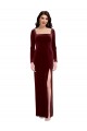 Square Neck Long Stretch Velvet Burgundy Long Sleeves Prom Dress / Bridesmaid Dress Victoria