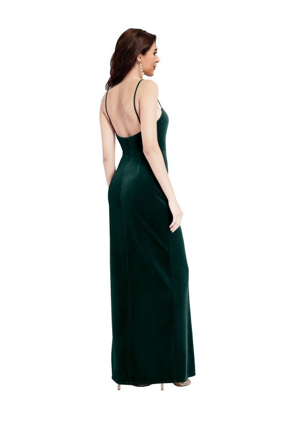 Square Neck Long Stretch Velvet Dark Green Sheath Sleeveless Prom Dress / Bridesmaid Dress Victoria