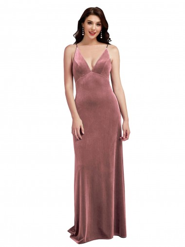 V-Neck Long Stretch Velvet Cinnamon Rose Sleeveless Formal Evening Gown / Prom Dress / Bridesmaid Dress Victoria