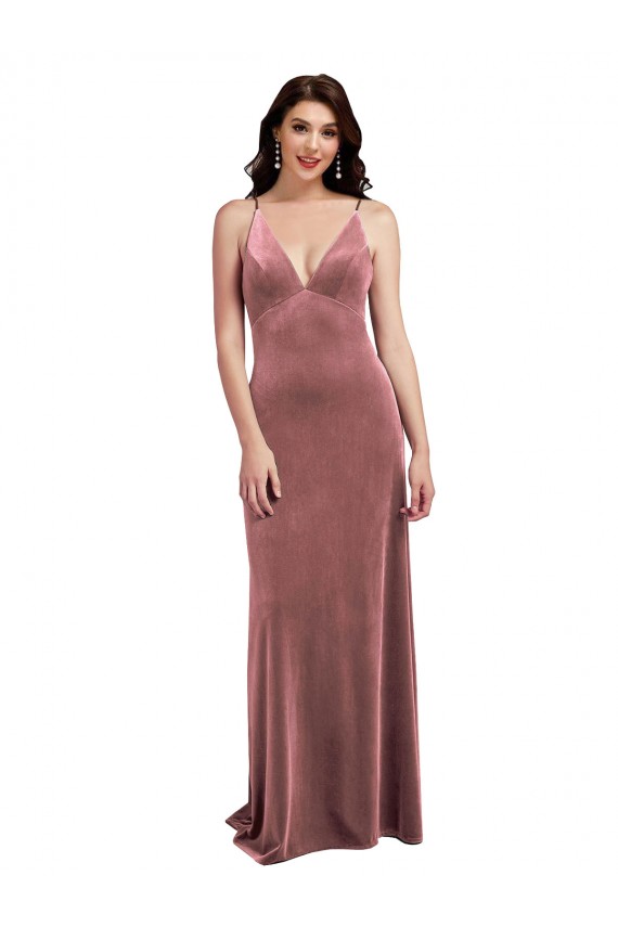 V-Neck Long Stretch Velvet Cinnamon Rose Sleeveless Formal Evening Gown / Prom Dress / Bridesmaid Dress Victoria