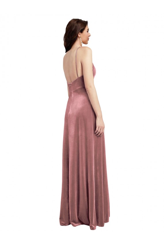 V-Neck Long Stretch Velvet Cinnamon Rose Sleeveless Formal Evening Gown / Prom Dress / Bridesmaid Dress Victoria