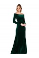 Off the Shoulder Long Stretch Velvet Dark Green Long Sleeves Formal Evening Gown / Prom Dress / Bridesmaid Dress Victoria