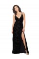 V-Neck Long Floral Velvet & Stretch Velvet Black Sleeveless Bridesmaid Dress Victoria