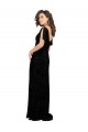 V-Neck Long Floral Velvet & Stretch Velvet Black Short Split Sleeves Bridesmaid Dress Victoria