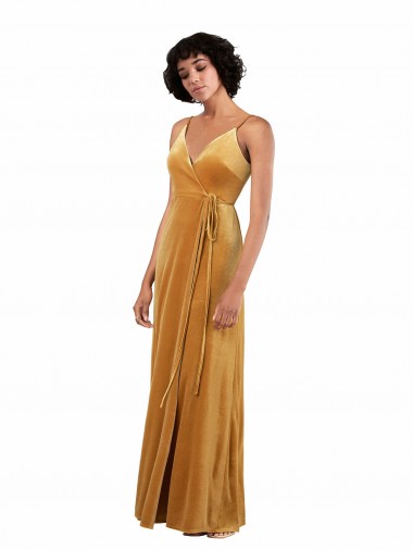 V-Neck Long Stretch Velvet Gold Sleeveless Black Tie Evening Gown / Prom Dress / Bridesmaid Dress Victoria
