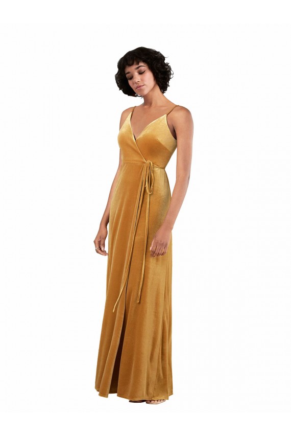 V-Neck Long Stretch Velvet Gold Sleeveless Black Tie Evening Gown / Prom Dress / Bridesmaid Dress Victoria