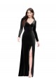V-Neck Long Stretch Velvet Black Long Sleeves Formal Evening Gown / Prom Dress / Bridesmaid Dress Victoria