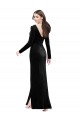 V-Neck Long Stretch Velvet Black Long Sleeves Formal Evening Gown / Prom Dress / Bridesmaid Dress Victoria