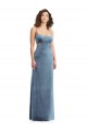 Square Neck Long Stretch Velvet Dusty Blue Sleeveless Formal Evening Gown / Prom Dress / Bridesmaid Dress Victoria