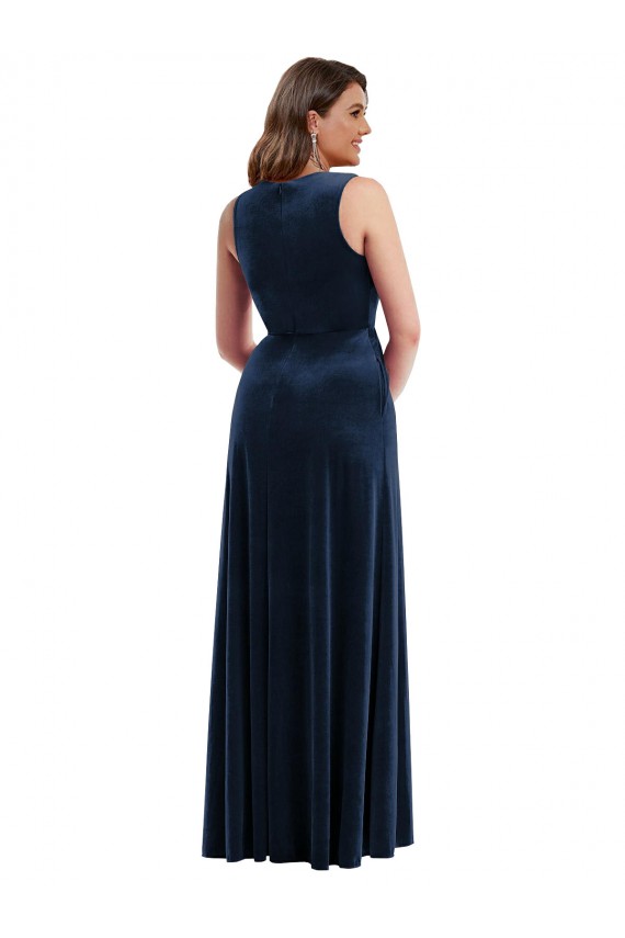 V-Neck Long Stretch Velvet Dark Navy Sleeveless Formal Plus Size Evening Gown / Prom Dress / Bridesmaid Dress Victoria