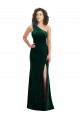 One Shoulder Long Stretch Velvet Dark Green Sleeveless Black Tie Prom Dress / Bridesmaid Dress Victoria