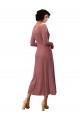 V-Neck Midi Length Stretch Velvet Cinnamon Rose Long Sleeves Black Tie Prom Dress / Bridesmaid Dress Victoria
