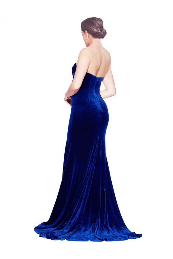 Strapless Sweep Train Stretch Velvet Royal Blue Sleeveless Formal Evening Gown / Prom Dress / Bridesmaid Dress Victoria