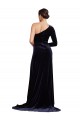 One Shoulder Sweep Train Stretch Velvet Dark Navy Long Sleeves Formal Evening Gown / Prom Dress / Bridesmaid Dress Victoria