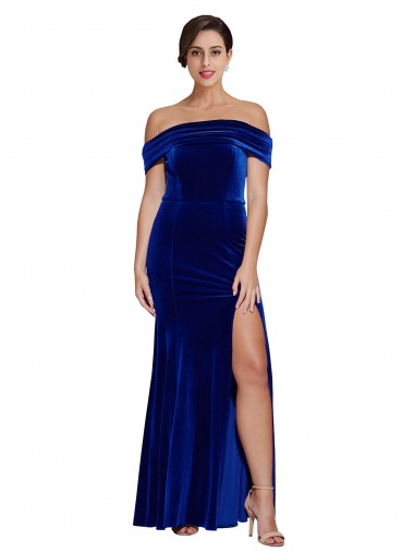 Off the Shoulder Long Stretch Velvet Royal Blue Sleeveless Formal Evening Gown / Prom Dress / Bridesmaid Dress Victoria