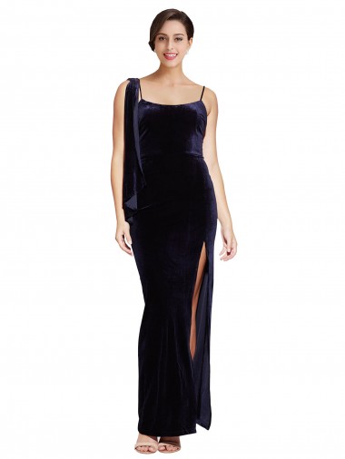 Square Neck Long Stretch Velvet Dark Navy Sleeveless Formal Evening Gown / Prom Dress / Bridesmaid Dress Victoria