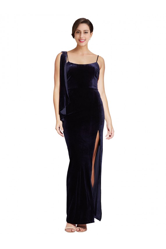 Square Neck Long Stretch Velvet Dark Navy Sleeveless Formal Evening Gown / Prom Dress / Bridesmaid Dress Victoria