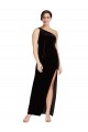 One Shoulder Long Stretch Velvet Black Sleeveless Formal Evening Gown / Prom Dress / Bridesmaid Dress Victoria