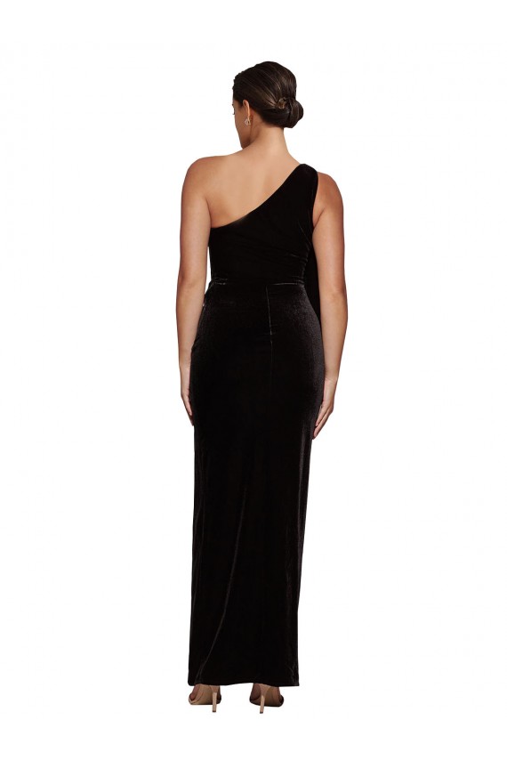 One Shoulder Long Stretch Velvet Black Sleeveless Formal Evening Gown / Prom Dress / Bridesmaid Dress Victoria