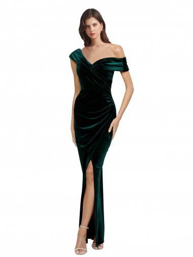 Sweetheart Long Stretch Velvet Dark Green Sleeveless High Low Evening Gown / Prom Dress / Bridesmaid Dress Victoria
