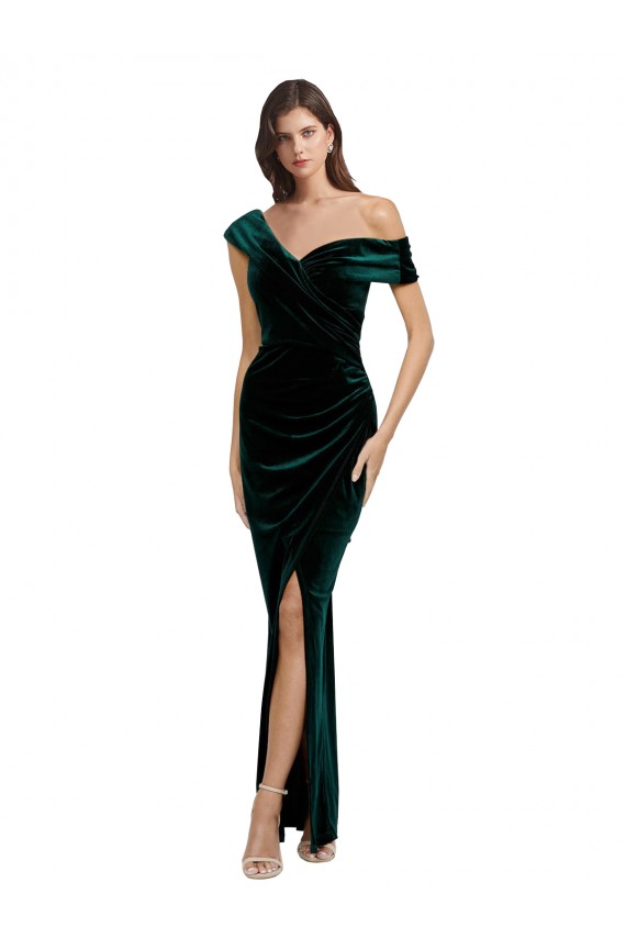 Sweetheart Long Stretch Velvet Dark Green Sleeveless High Low Evening Gown / Prom Dress / Bridesmaid Dress Victoria