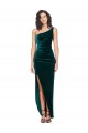 One Shoulder Long Stretch Velvet Dark Green Sleeveless High Low Evening Gown / Prom Dress / Bridesmaid Dress Victoria