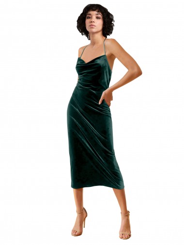 Cowl Neck Midi Length Stretch Velvet Dark Green Sleeveless Formal Dress / Bridesmaid Dress Victoria