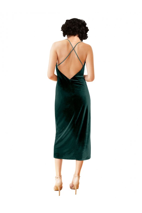 Cowl Neck Midi Length Stretch Velvet Dark Green Sleeveless Formal Dress / Bridesmaid Dress Victoria