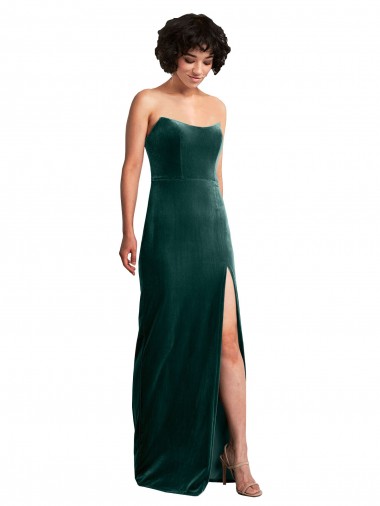 Strapless Long Stretch Velvet Dark Green Sleeveless Black Tie Evening Gown / Prom Dress / Bridesmaid Dress Victoria