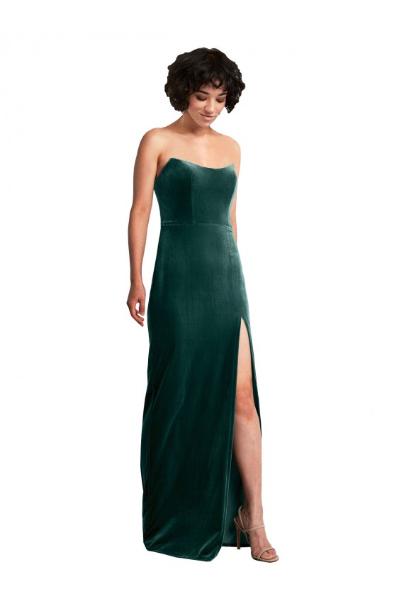 Strapless Long Stretch Velvet Dark Green Sleeveless Black Tie Evening Gown / Prom Dress / Bridesmaid Dress Victoria