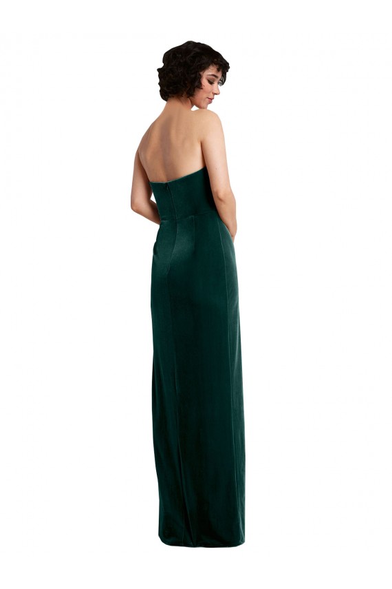 Strapless Long Stretch Velvet Dark Green Sleeveless Black Tie Evening Gown / Prom Dress / Bridesmaid Dress Victoria