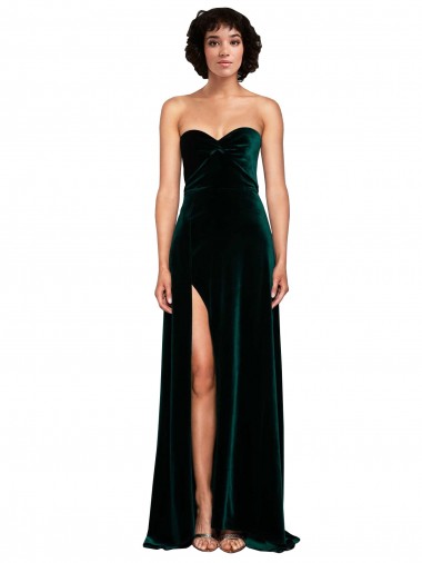 Sweetheart Sweep Train Stretch Velvet Dark Green Sleeveless Semi Formal Evening Dress / Prom Dress / Bridesmaid Dress Victoria