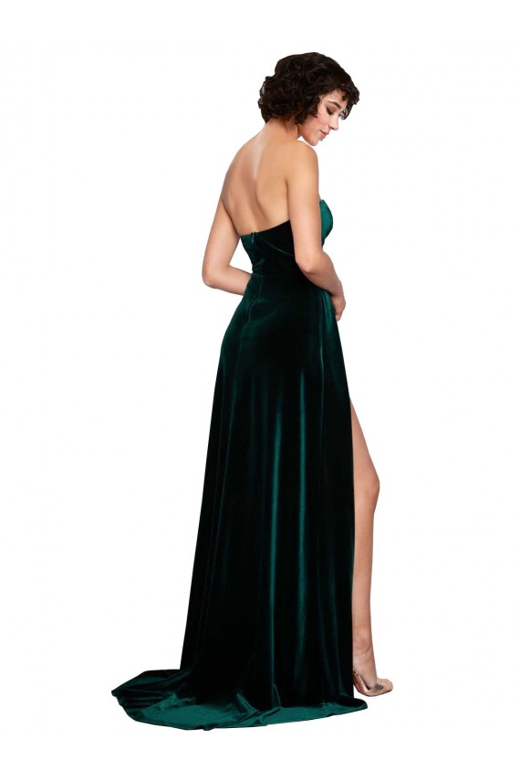 Sweetheart Sweep Train Stretch Velvet Dark Green Sleeveless Semi Formal Evening Dress / Prom Dress / Bridesmaid Dress Victoria