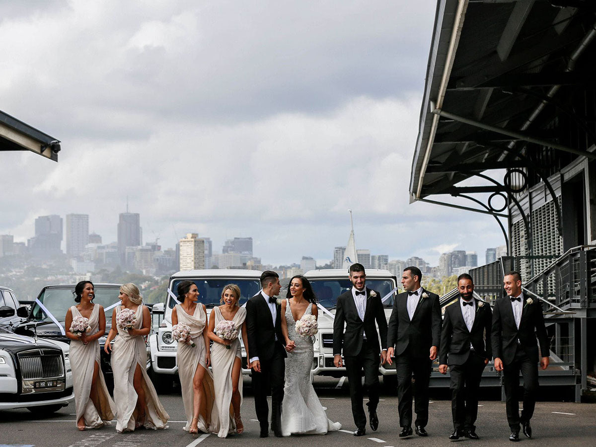 Full Length Luxe Chiffon Long Champagne bridesmaid dresses Victoria with Sexy High Slit and Front Ruffles